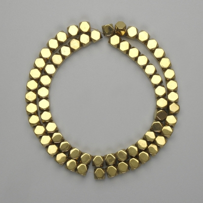 Намистини Гематит багатогранник 5, 5х5, 5мм+- колір золото, довжина 39см+