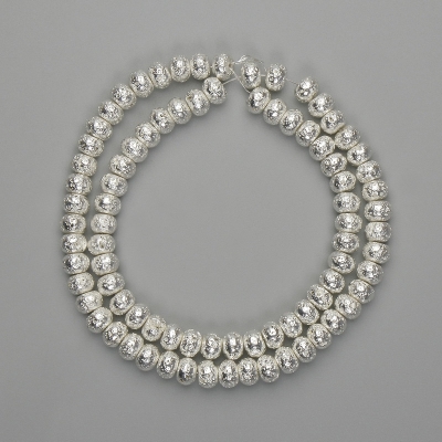 Намистини Лава з сріблястим металевим напиленням пористий рондель 6х4, 5мм+-, довжина 38см+