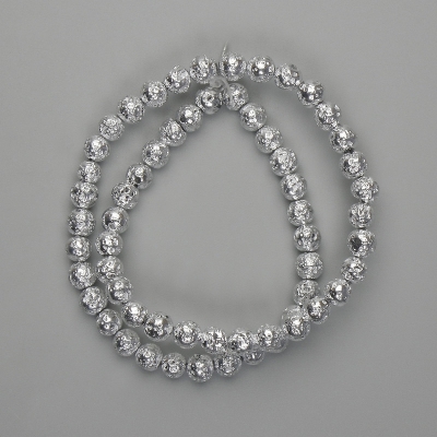 Намистини Лава з сріблястим металевим напиленням пориста кулька 6, 5мм+-, довжина 37см+