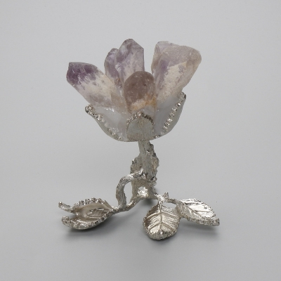 Сувенір натуральний камінь Аметист на металевій підставці, діаметр 80-110х50-60мм+- асорті розмір