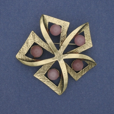 Брошка Акцент рожеве Котяче Око золотистий метал 60мм+