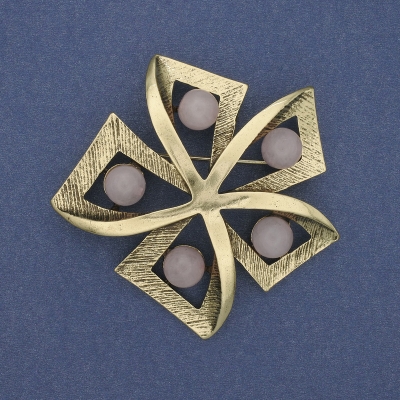 Брошка Акцент Рожевий кварц золотистий метал 60мм+