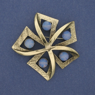 Брошка Акцент Місячний камінь Опаліт золотистий метал 60мм+