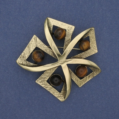 Брошка Акцент Тигрове Око золотистий метал 60мм+