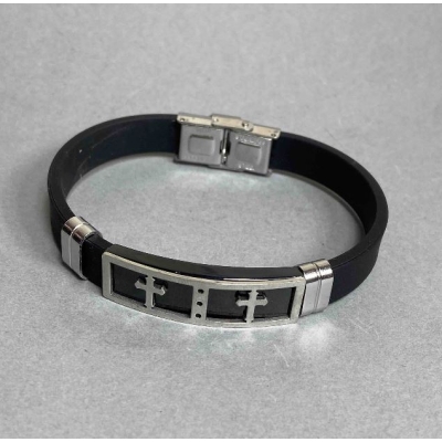 Браслет чоловічий з металевими вставками, довжина 21см, товщина 10мм+-, товщина вставки 11, 5мм+- каучук