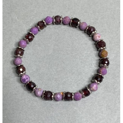 Браслет Фосфосидерит гранована кулька, діаметр 5мм+- Гранат гранована кулька 6мм+- з металевими вставками, довжина 18см +- стрейч