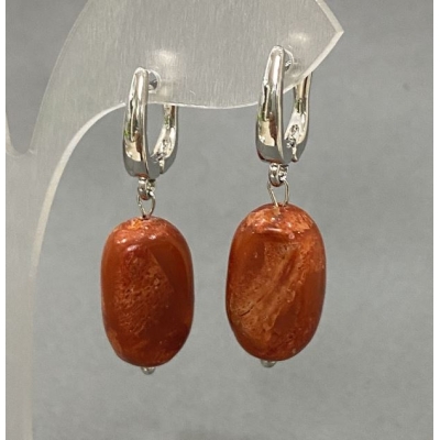 Сережки Губчастий Корал овал, діаметр 18х11мм+-, довжина 35мм+