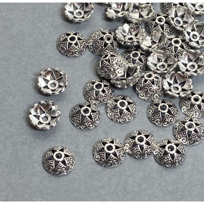 Фурнітура капелюшок для намистини колір металу срібло, діаметр 8х1мм+- отвір, діаметр 2мм+- фасування ~40шт. +