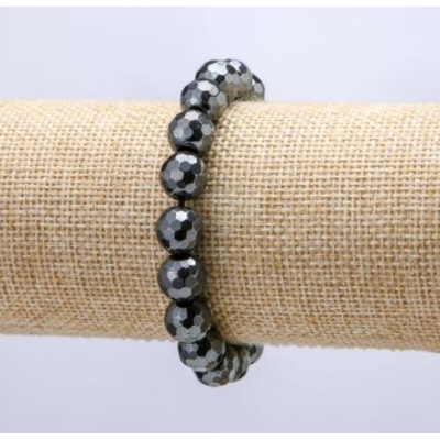 Браслет на резинці Гематит гранована кулька, діаметр 10мм+