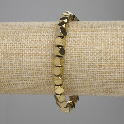 Браслет Гематит багатогранник 5, 5х5, 5мм+- колір золотистий, довжина 18см+- стрейч