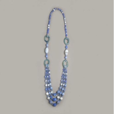 Намиста довгі ярусні "Стигла лохина" сніжний блакитний агат, довжина 105см+