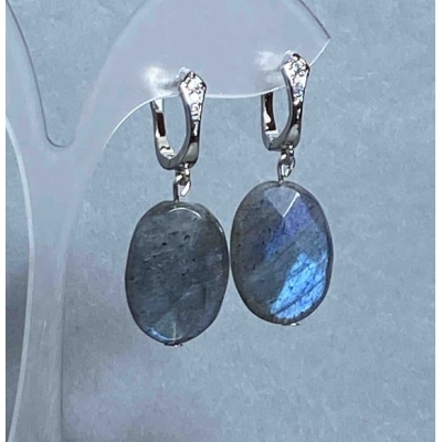 Сережки Лабрадор гранований овал 25х15мм+-, довжина 32мм+