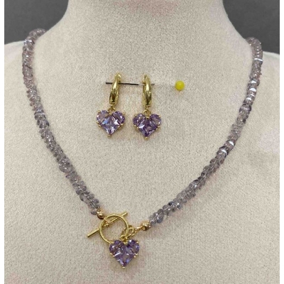 Сет прикрас Сережки, довжина 24мм+- та Кольє кришталеві намистини, діаметр 4х2, 5мм+- з підвіскою серце 12мм+-, довжина 42см+ застібка Тогл