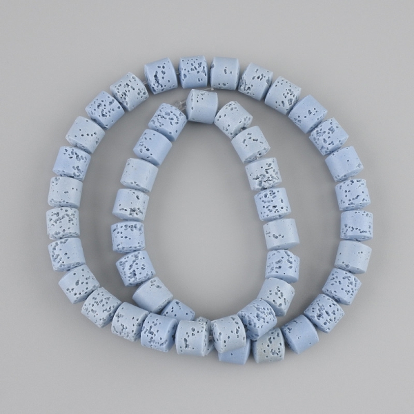 Намистини блакитна Вулканічна Лава циліндр, діаметр 8х8мм+-на волосіні, довжина 38см+