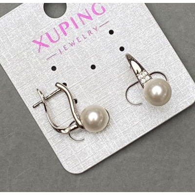 Сережки Xuping родій з перлинами 19х8мм+