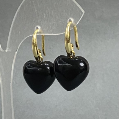 Сережки Агат серце 15мм+-, довжина 28мм+