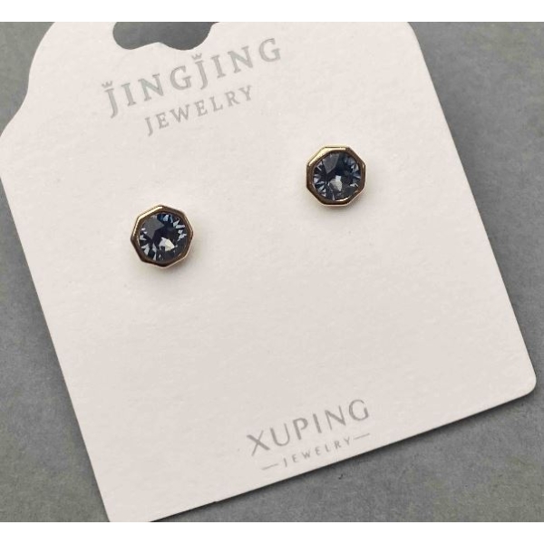 Сережки пусети кульчики Xuping з кристалом, діаметр 6мм+- позолота 18к