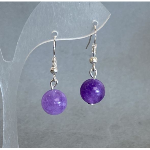 Сережки Аметист гладка кулька 10м+-, довжина 30мм+