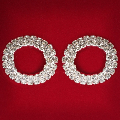 ( 25 мм ) Сережки жіночі білі стрази світлий метал весільні вечірні пусети кульчики ( пусети ) круглі бублик середні