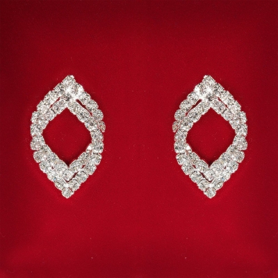 ( 28x17 мм ) Сережки жіночі білі стрази світлий метал весільні вечірні пусети кульчики ( пусети ) східні подвійні середні