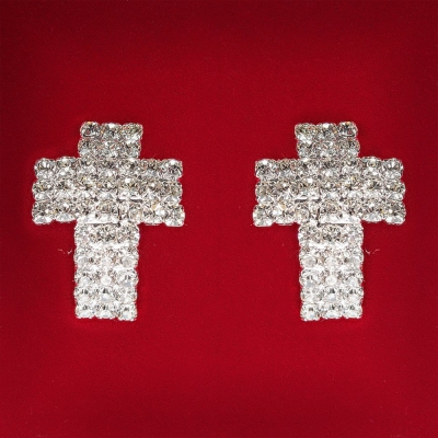 Сережки жіночі білі стрази світлий метал весільні вечірні пусети ( пусети ) хрестик великі 25мм