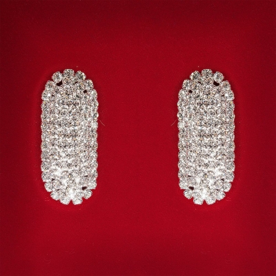 ( 45x25 мм ) Сережки жіночі білі стрази світлий метал весільні вечірні пусети кульчики ( пусети ) овальні витягнуті великі