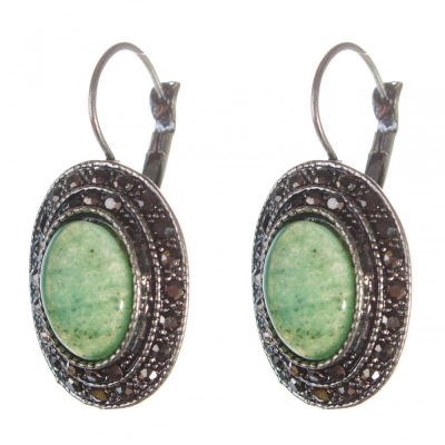 Уцінка сережки Нефрит оправа "під крапельне срібло" овальний камінь 2, 5*1, 9см, довжина 3, 5см