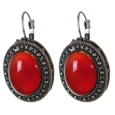 Уцінка сережки оправа "точка хрестик" овальний камінь 2, 5*2см, довжина 3, 8см