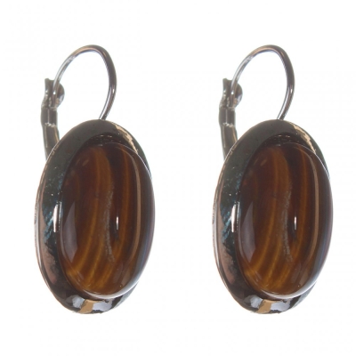 Уцінка. (25 мм) Жіночі сережки з каменем з тигрового ока