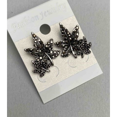 ( 25/20мм ) Сережки подвійний листочок чорна страза