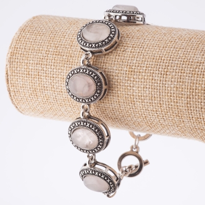 Уцінка браслет Рожевий кварц оправа "точка хрестик" овальний камінь 22*18мм 7 шт. см, довжина 20-22см