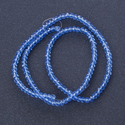 Намистини Чеський Кришталь прозоре колір блакитний волошковий, довжина 37см, діаметр 3-4мм