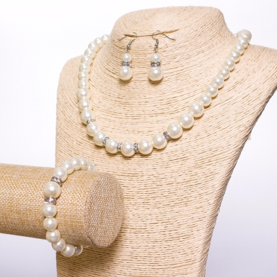 Набір Сережки + намиста браслет штучний перли ( акрил ), довжина  55см
