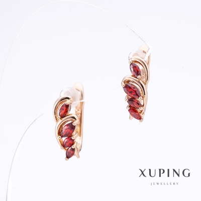 Сережки Xuping камені колір червоний позолота, довжина 1,5 см, товщина 6мм