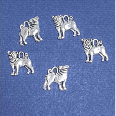 Фурнітура підвіска собака мопс, довжина 16мм d1-1, 5 мм колір срібло фас. 20гр. + -13шт