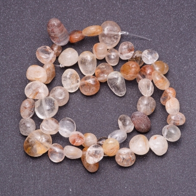 Намистини з натурального каменю Кварц Волосатік асорті галтівка "метелик", діаметр 6-12 (+ -) мм нитка, довжина 40см