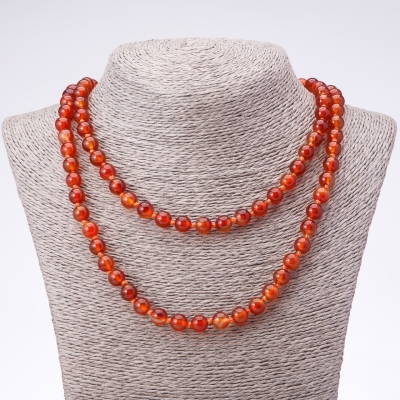 Намисто довге з натурального каменю Сердолік гладка кулька, діаметр 8мм, довжина 120см