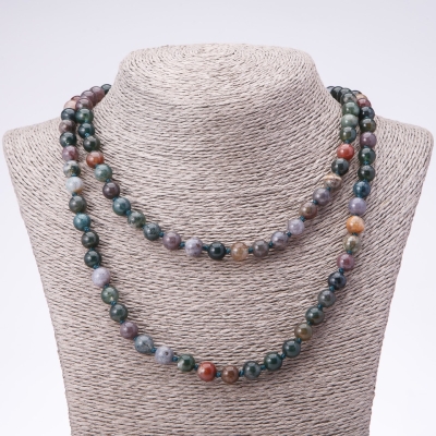 Намисто довге з натурального каменю Яшма різнокольорова гладка кулька, діаметр 8мм, довжина 120см