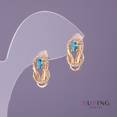Сережки Xuping блакитне каміння, діаметр 8мм, довжина 15мм колір золото