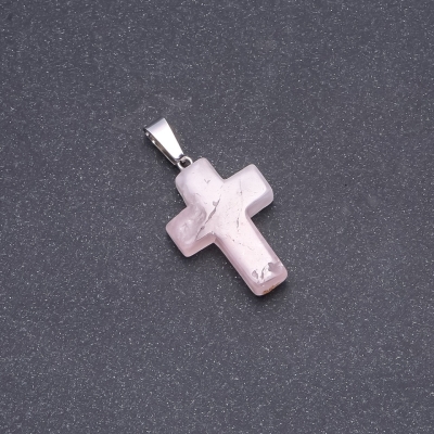 Кулон Хрест, камінь Рожевий кварц 25х18мм