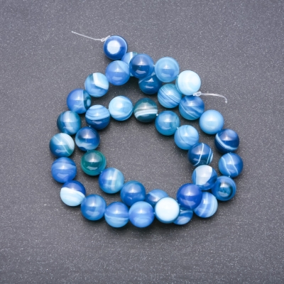 Намистини Блакитний Агат гладка кулька, діаметр 10мм + - нитка, довжина 37см