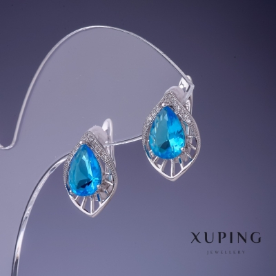Сережки Xuping з блакитними кристалами 17х12мм родій
