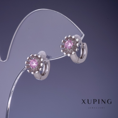 Сережки Xuping Квітка з рожевими вставками 11х10мм родій