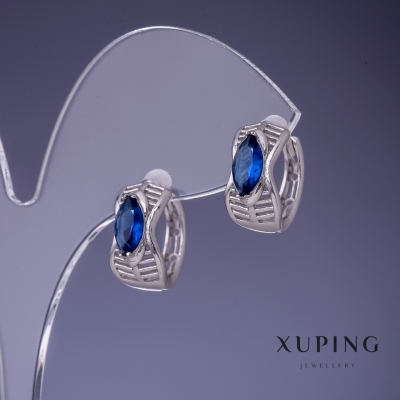 Сережки Xuping з синіми кристалами 7х14мм родій