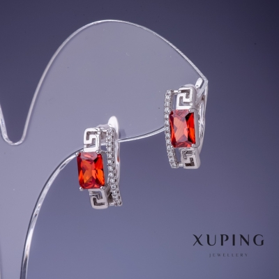 Сережки Xuping з червоними кристалами 8х15мм родій