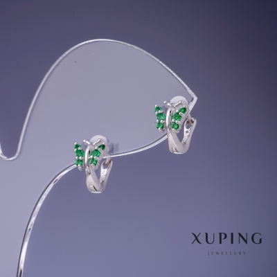 Сережки Xuping Метелики зелені стрази 10х7мм родій