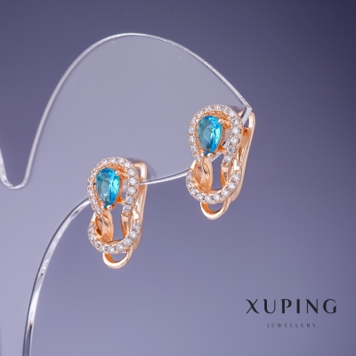 Сережки Xuping з блакитними кристалами 17х9мм "позолота 18К"