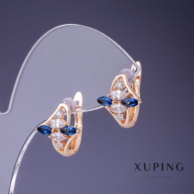 Сережки Xuping з білими та синіми каменями 14х13мм "позолота 18К"