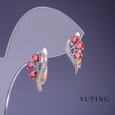 Сережки Xuping Квітка "Рубін" 18х4мм "позолота 18К"