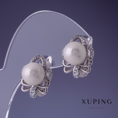 Сережки Xuping з перлами "Майорка" 14х16мм "родій"